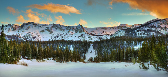 Frozen Twin Lakes with Crystal Crag above - Mammoth Winter HDR Panorama