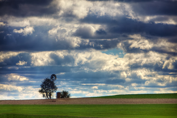Lone Windmill on the Amish Horizon - Farm Land in Lancaster, PA