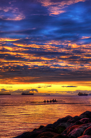 Rowing Crew at Sunset