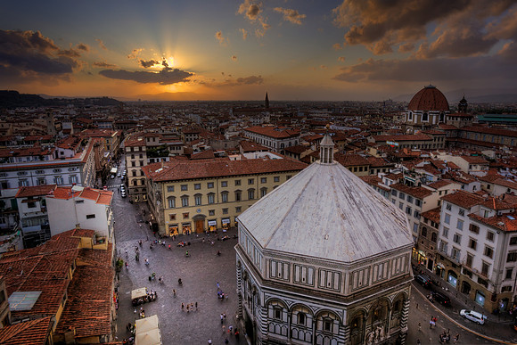 Piazza Del Duomo at Sunset with Baptistry: Florence, Italy