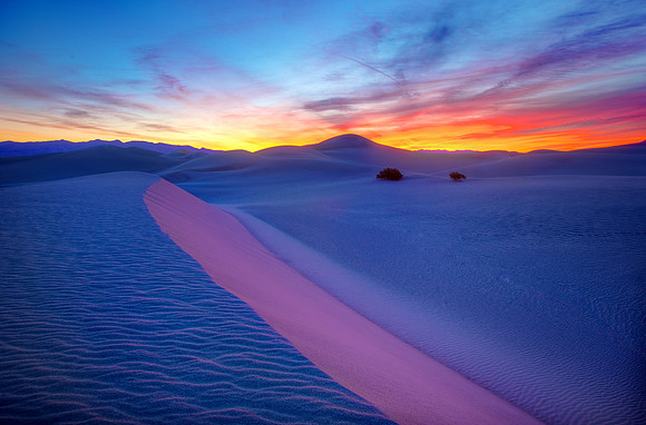 Painted Sand: Pre-Dawn Colors on Mesquite Dunes, Death Valley