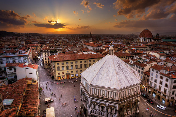 Piazza Del Duomo at Sunset with Baptistry: Florence, Italy