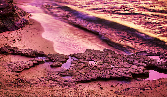 Purple Afterglow: Flat Rocks on the Beach - Sunset Cliffs, Point Loma